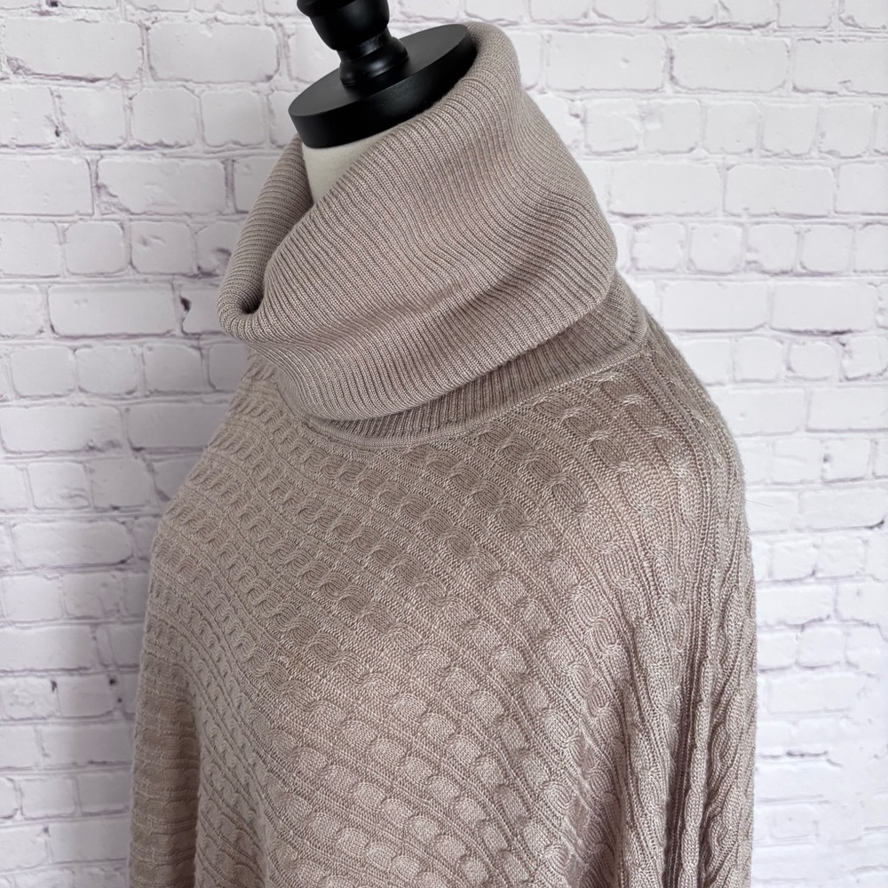 BOSTON PROPER Tan Cable Knit Turtleneck Poncho Sweater--EUC--XS/S - Picture 3 of 14